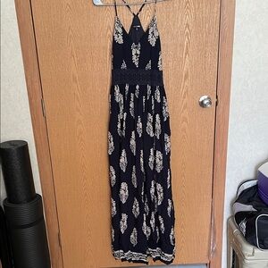 Fashion Nova Black and Cream Floral Maxi Dress